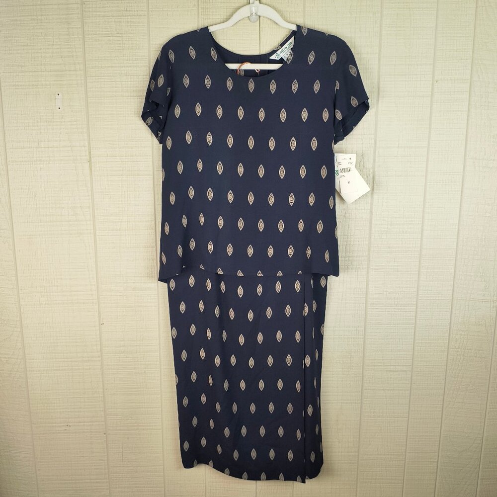 NWT Austin Reed Classics Silk Skirt & Top Set Navy Blue Print